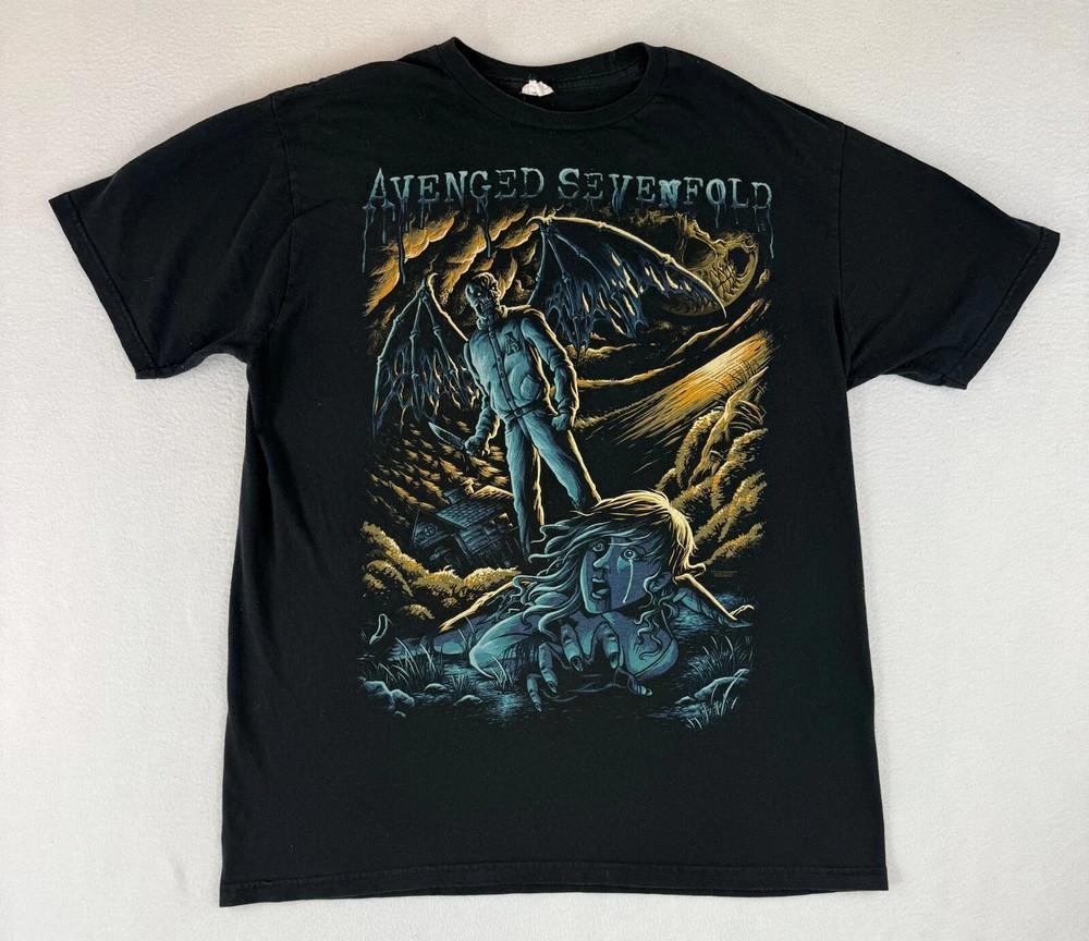 

Avenged Sevenfold TShirt Black Nightmare Blue Demon Graphic Band Tee Unisex T-Shirt L