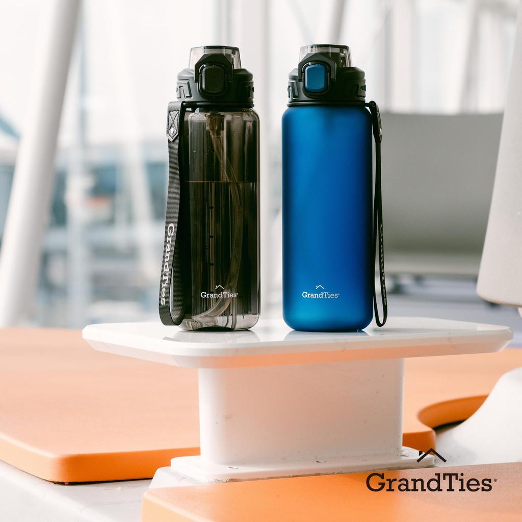GRANDTIES Tritan Sports Water Bottle, 800ml, with a removable silicone straw, Tritan resin, leak-proof even upside down, one-push closure, and a