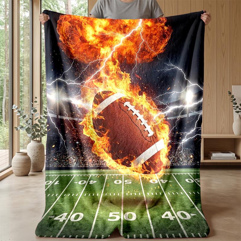 Fiery Football with Lightning Theme blanket Lightweight Warm Flannel Blanket Decorative Throw Blanket for Home Decoration