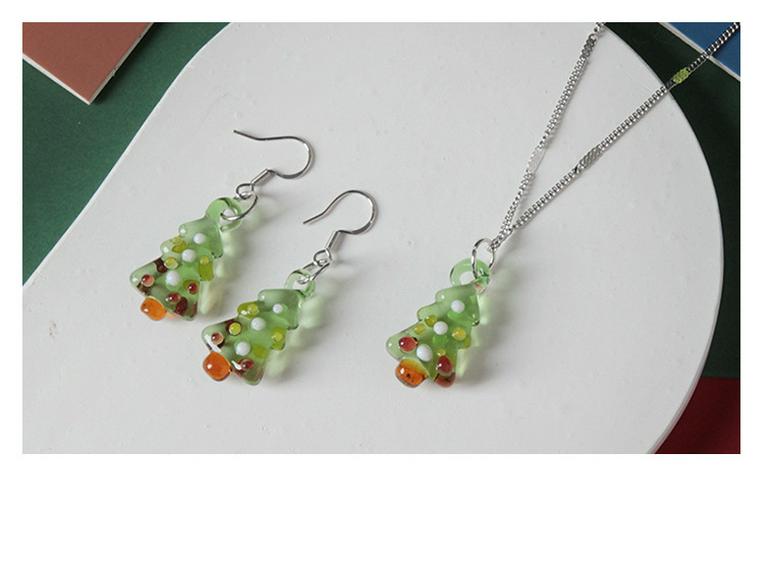 Murano Glass Sterling Silver Christmas Tree Earrings & Necklace Set