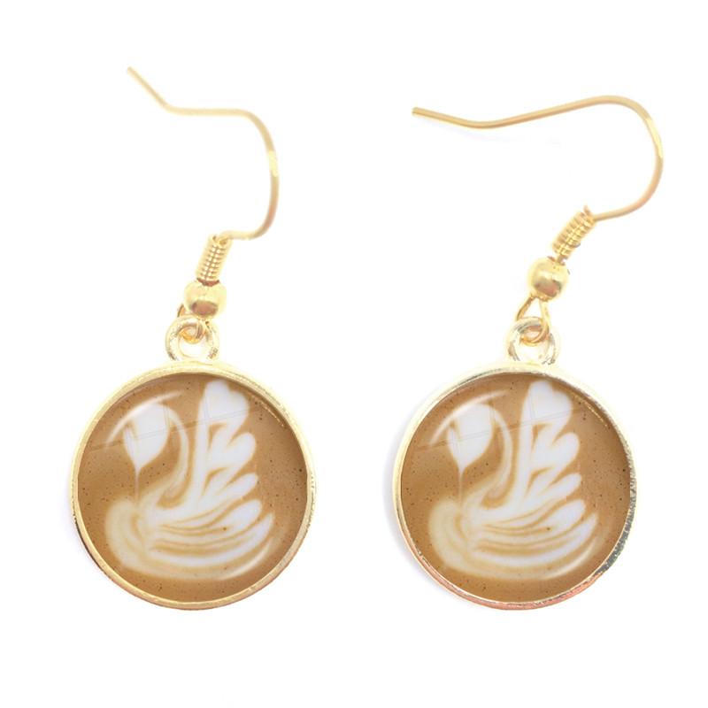 Coffee Latte Carving Love Heart Art Drop Earrings Chocolate Printing Flower Charm Jewelry For Women Gift Wholesale