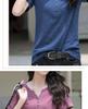 Women's 2024 Summer Plus-Size Retro V-Neck Short-Sleeve T-Shirt - Solid Color, Simple, Versatile, and Trendy.