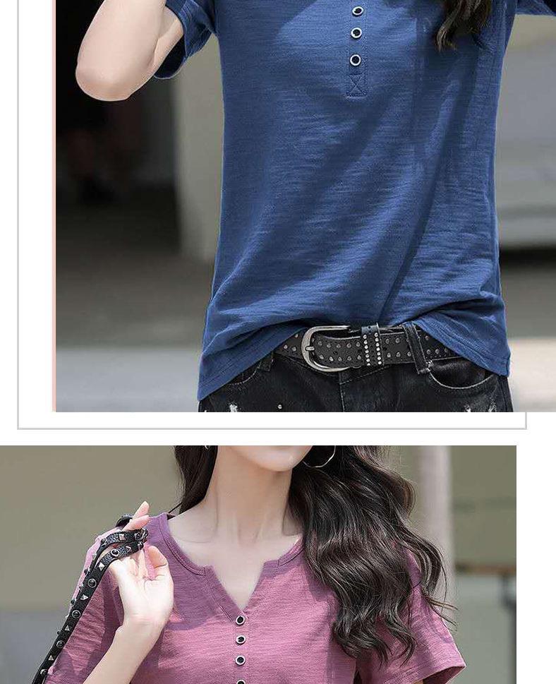 Women's 2024 Summer Plus-Size Retro V-Neck Short-Sleeve T-Shirt - Solid Color, Simple, Versatile, and Trendy.
