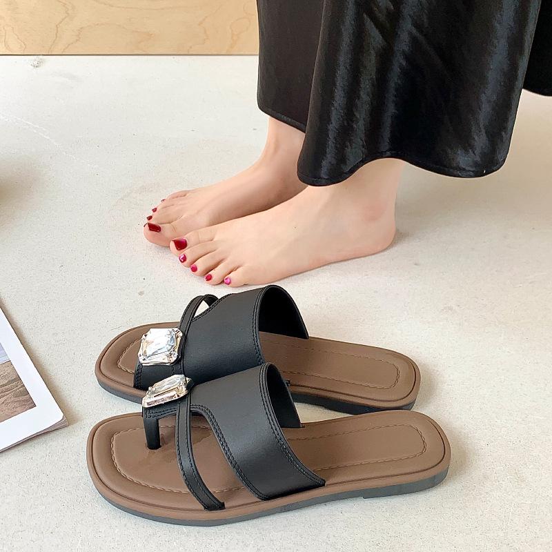 Simplistic Peep-Toe Flat Sandals - Versatile Casual Summer Toe-Loop Slippers