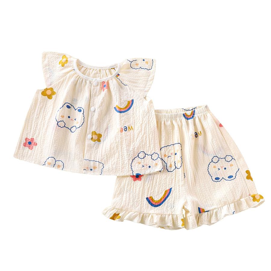 New Summer Sleeveless Set Thin Baby Girls Breathable Air-Conditioned Clothes Fashion Casual Pajamas Summer Style