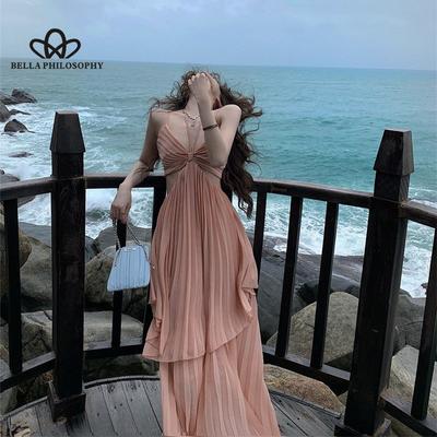 Summer Sexy French Dress Backless New Style Elegant Seaside Holiday Beach Dress Woman Casual Elegant Dress