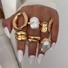 Ingemark 6Pcs/Set Boho Imitation Pearls Metal Ring Women Trendy Punk Irregular Geometry Hollow Wide Knuckle Ring Set New Jewelry
