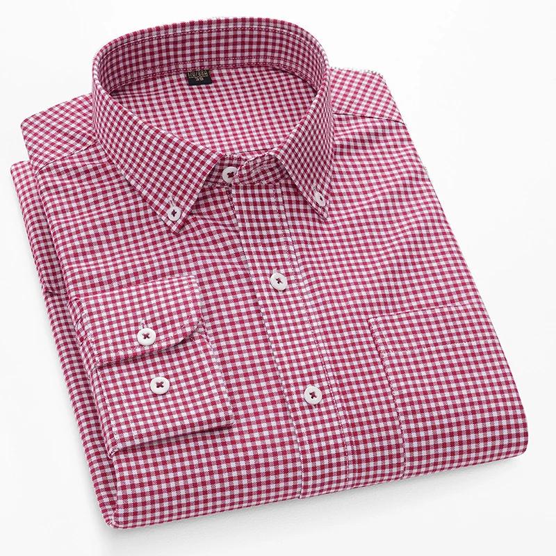 

2026 Spring Casual Long Sleeves Shirts Men Turn-down Collar Business Shirts Mens 100% Cotton Oxford Cloth Tops Man 5XL червоний