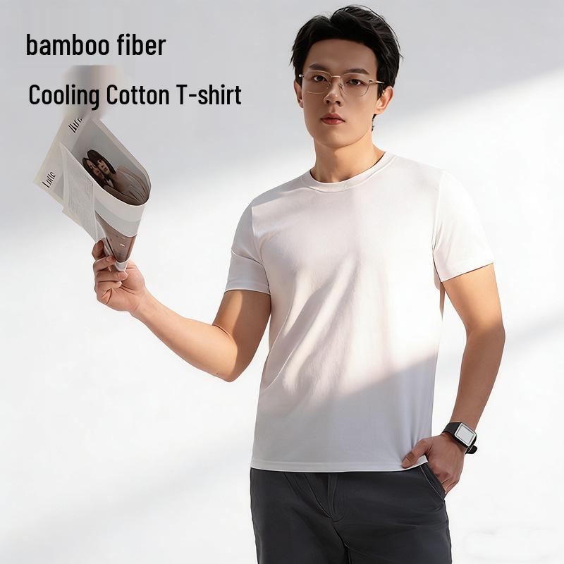 Bamboo Cotton Men's Short Sleeve Round Neck T-shirt - Breathable, Casual, Trendy Korean & Hong Kong Style for Spring/Summer