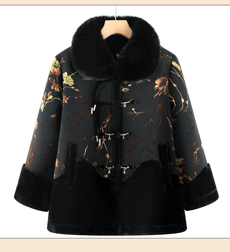 Warm Winter Fleece Coat for Elderly Women - Fur Collar, All-in-One Design