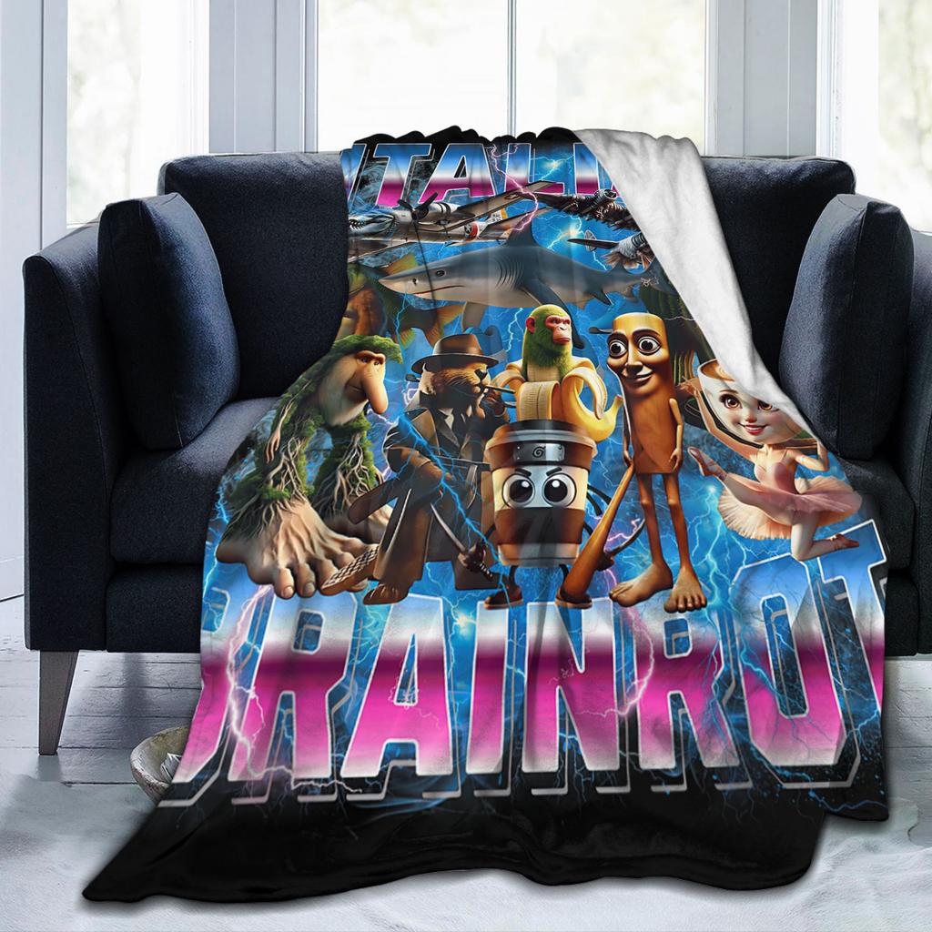 Italian Brainrot AI Genarated Animals Blankets Flannel All Season Gen Z Multifunction Soft Throw Blanket for Sofa Bedroom Quilt