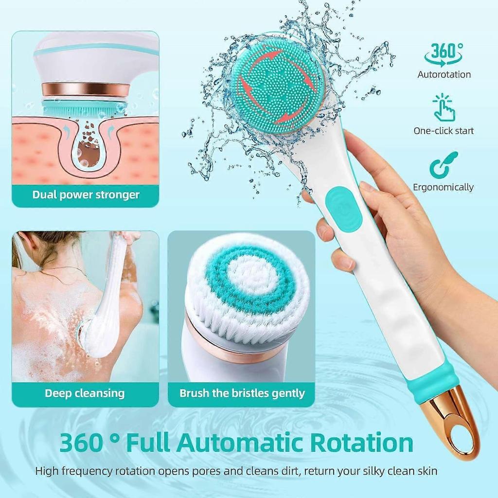 Body Brush, Body Scrubber with Long Handle, Facial Body Exfoliating Brush Kit with 4 Brush Heads for Cleansing, Massage, Care Your Skin In The Shower,