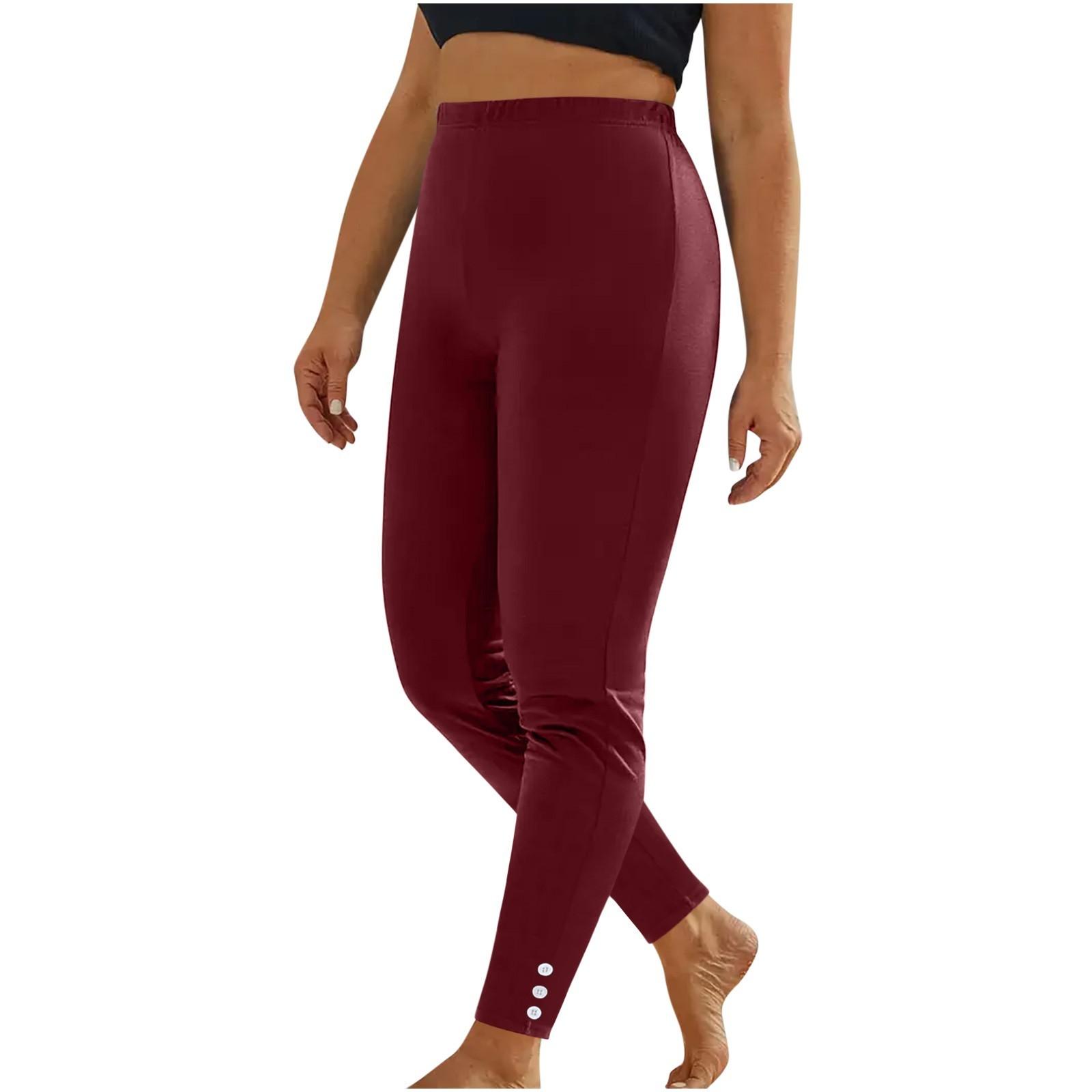 

Women s Fashion -Color Casual Yoga Leggings Long Pants XL винний