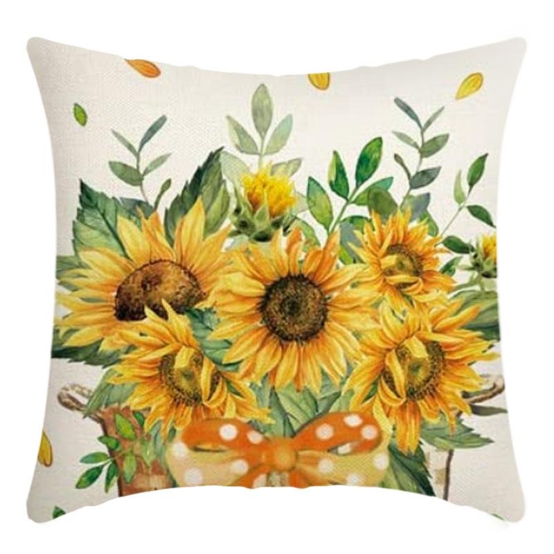 Printed Sunflower Nordic Fresh Home Cotton and Linen Pastoral Style Pillow Living Room Sofa B&B Bay Window Large Cushion Cover