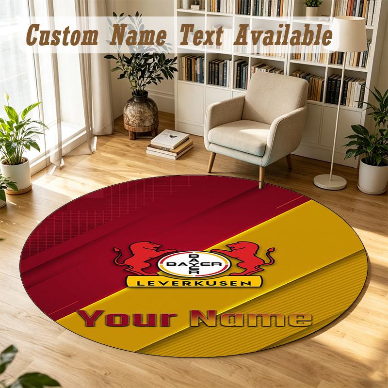 Round Rug Custom NameBayer Leverkusen Football Pattern Non Slip Carpet Home Floor Decor