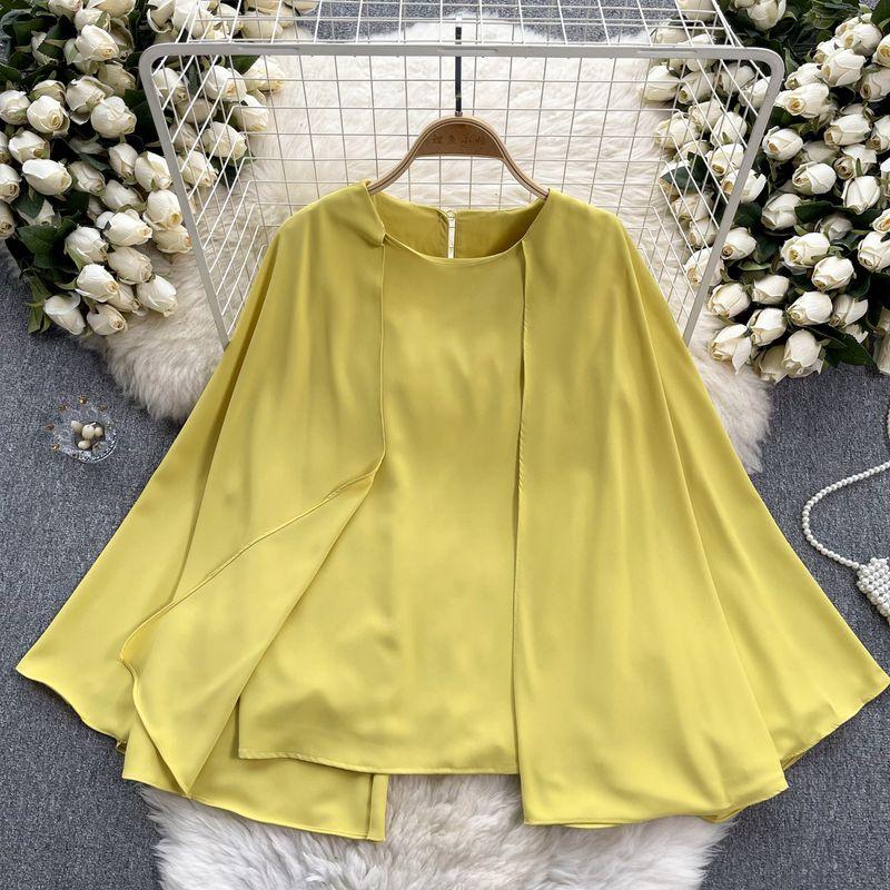 and American Plus size women clothing Design Sense Cape Pullover Shirts Female Senior Sense Royal Sister Wear Temperament Spring Clothing Women's Top