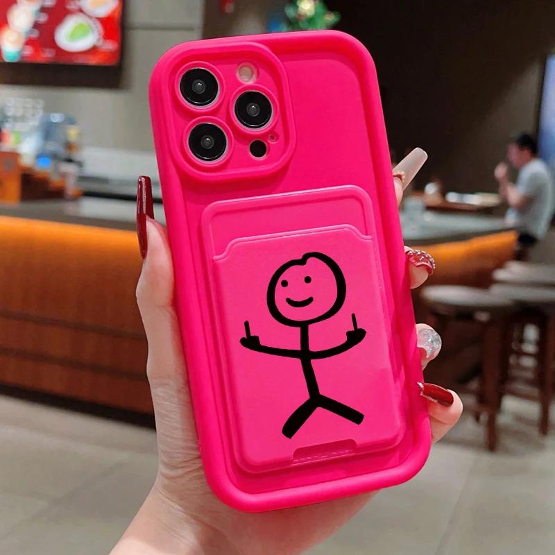

Cartoon Fun Matchman Insert Card Bag Silicone Soft Phone Case For iPhone 17 16 15 14 13 12 11 Pro Max 7 8 Plus 16E Soft Cover For iPhone 14 Pro