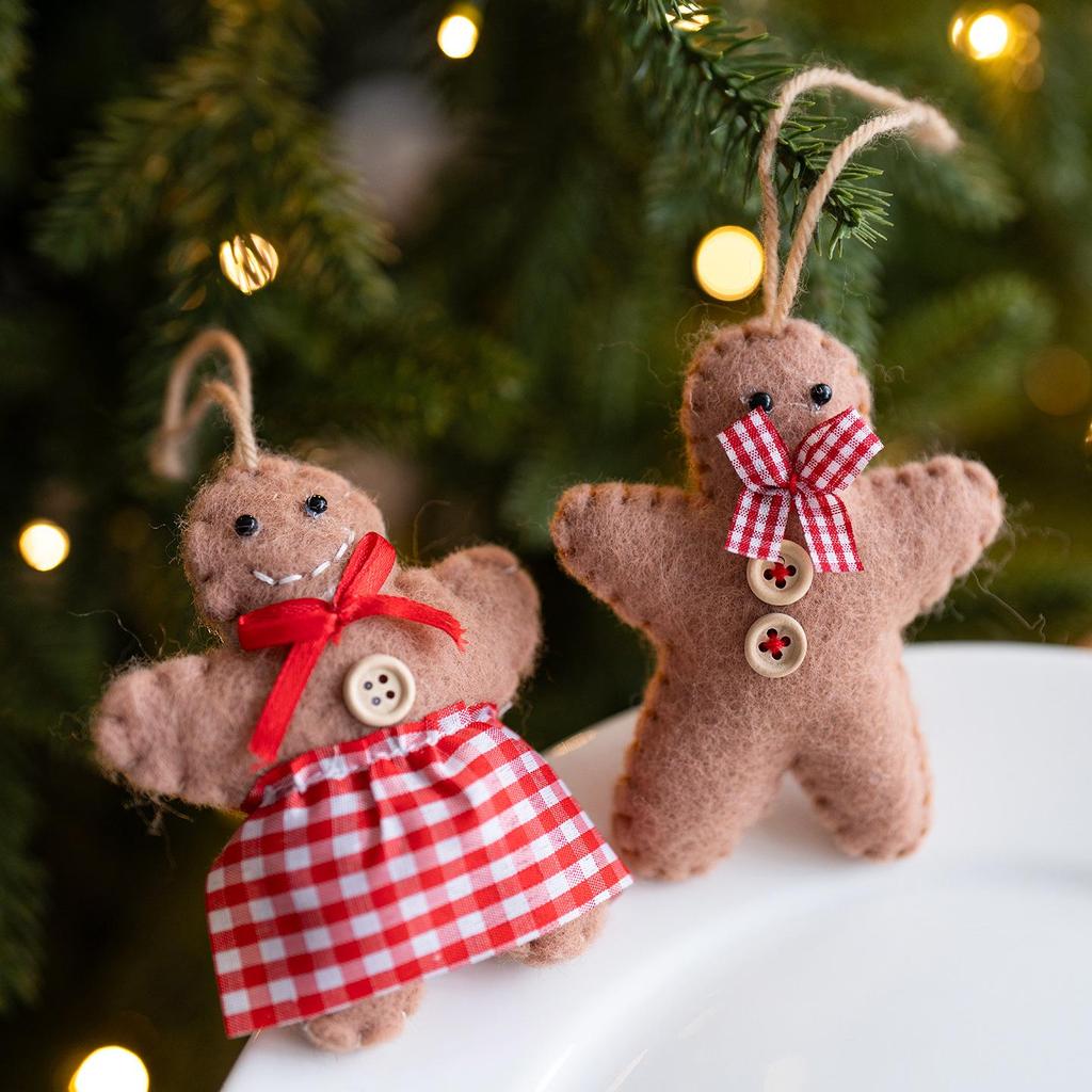 2026 Felt Gingerbread Man Ornament Pair - Christmas Tree Decoration