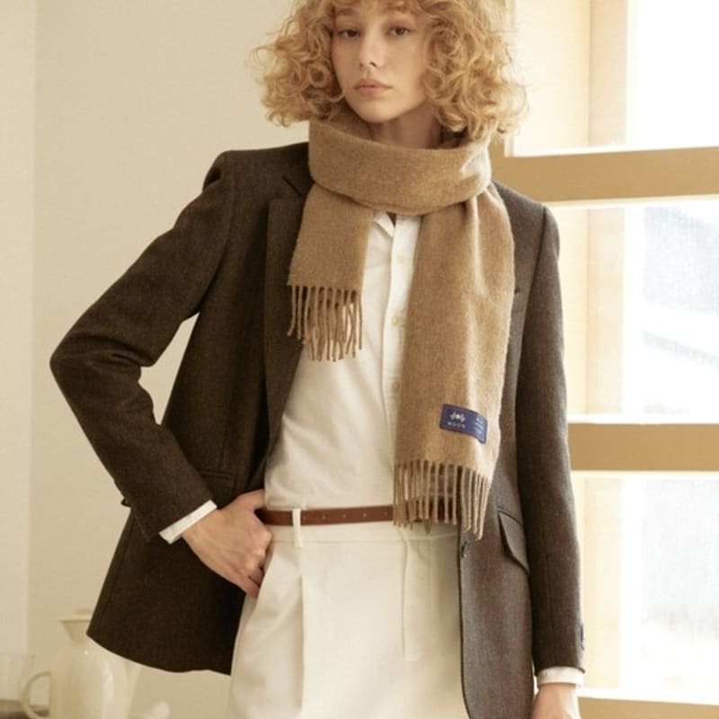 ABRAHAM MOON Merino Wool Muffler 25cm - Camel