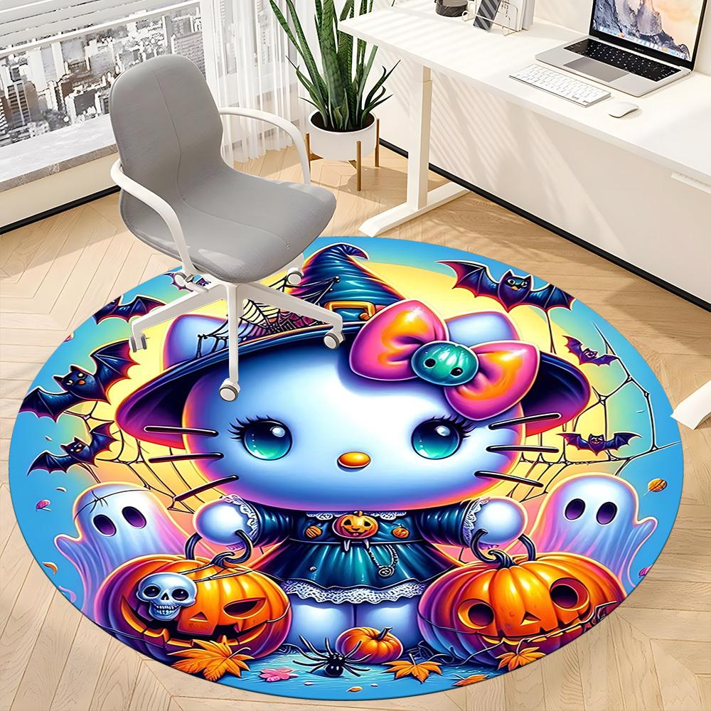 1pc Halloween Hello Kitty Chair Carpet for Office Non-Slip, Soft & Comfortable, Carpet for Office, Gaming, Lightweight Round Floor Mat