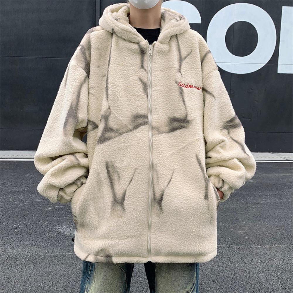 Lamb wool cotton-padded clothes thickened warm cotton-padded clothes men's loose hooded cotton-padded jackets loose coats