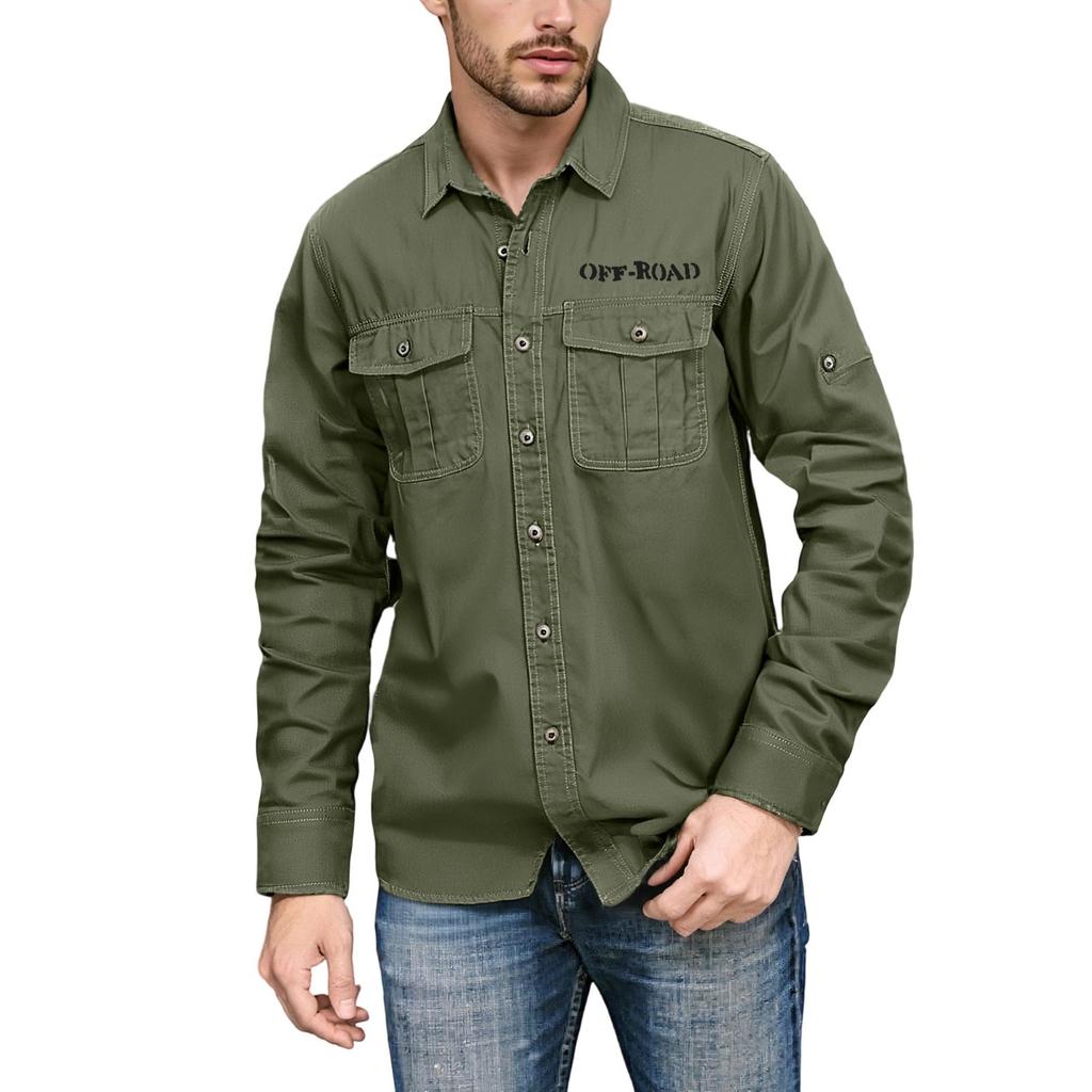 Herreskjorte med doble lommer, avslappet langermet topp, fasjonabel cardigan