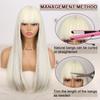 XINRAN Synthetic Long White Wigs with Bangs Cosplay Straight Wigs with Brown Highlight Natural Fake Hair for Women