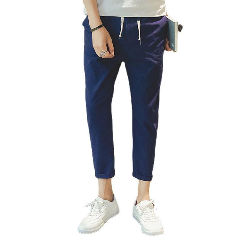 Linen Nine-point Pants for Male Students Korean Version of Cotton and Linen Summer Thin Casual Fashion Breathable Pants