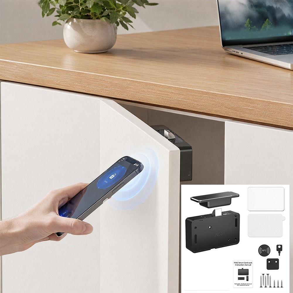 Non Perforated NFC Sensing Drawer Card Lock Invisible Design Card Swiping Invisible Smart Lock Battery Display Double Opening