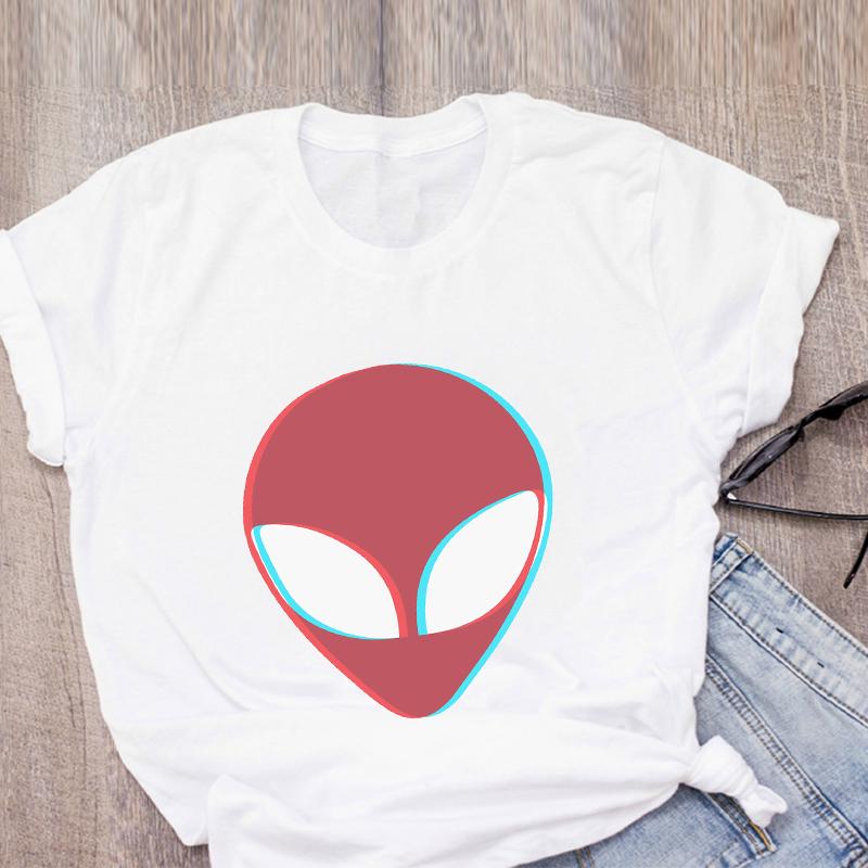 Women Graphic Cartoon Alien Color Ladies Summer Print T Shirt Shirt Tops Lady Clothes Womens