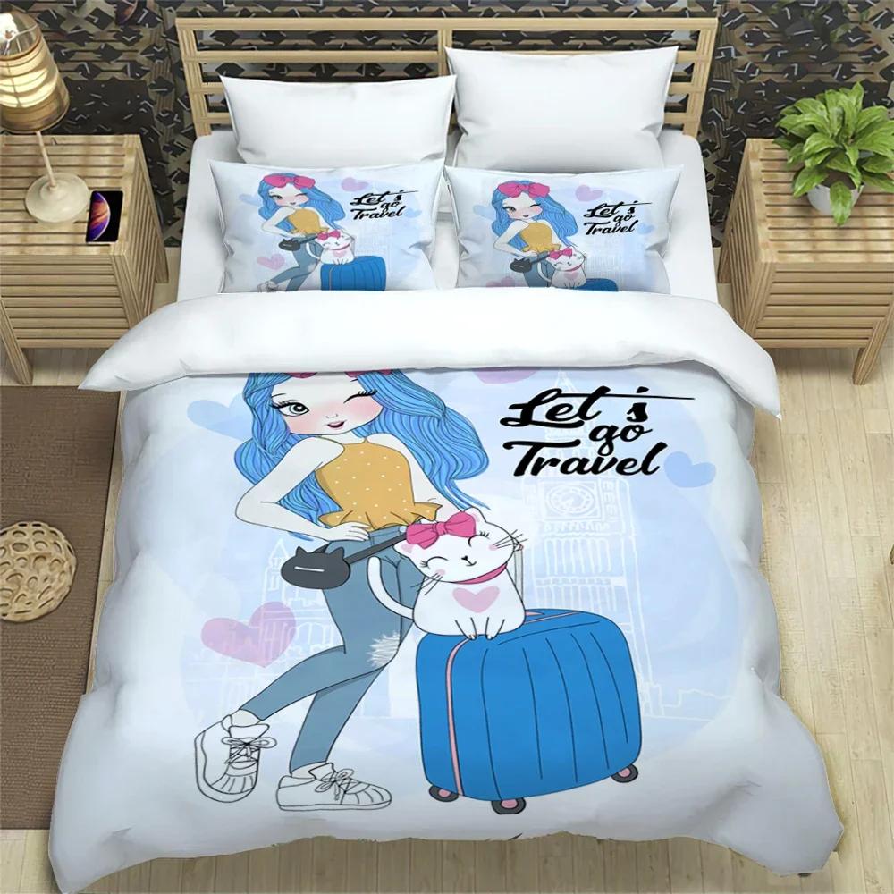 Cartoon Girl Art Print Xxl Three Piece Bedding Set  Article Children Or Adults For Beds Quilt Covers Pillowcases Bedding Set