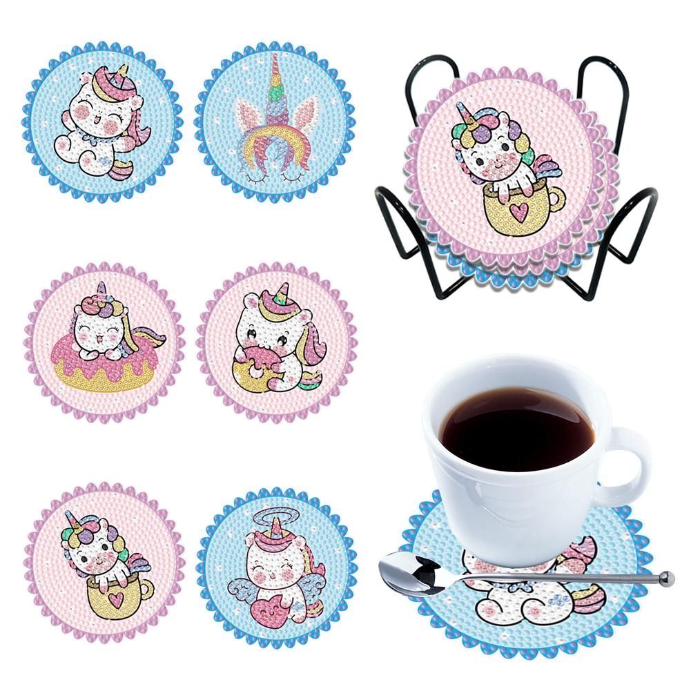 6PCS DIY Diamond Painting Coaster Sunset Beach Rhinestones Mandala Drink Cup Cushion Non-slip Table Insulation Pad Home Decor