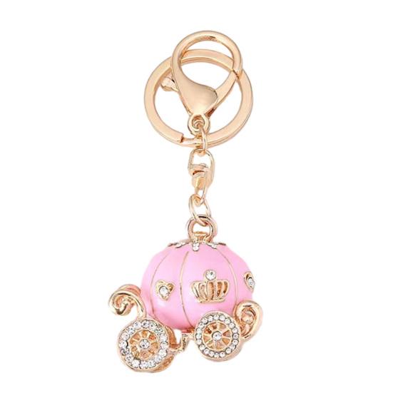 Pendant Sparkling Rhinestones Pumpkin Carriage Shape Charm Key Chain Strong Lobster Clasp розовый