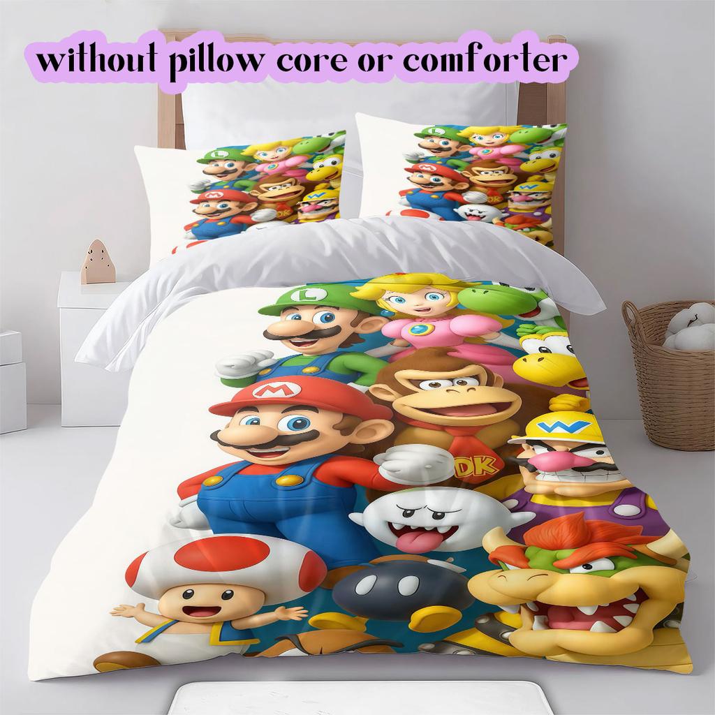 Mario Cartoon characters Cartoon Bedding Set Duvet Cover 3pcs Print Children Gift Extra Large Various Sizes Available