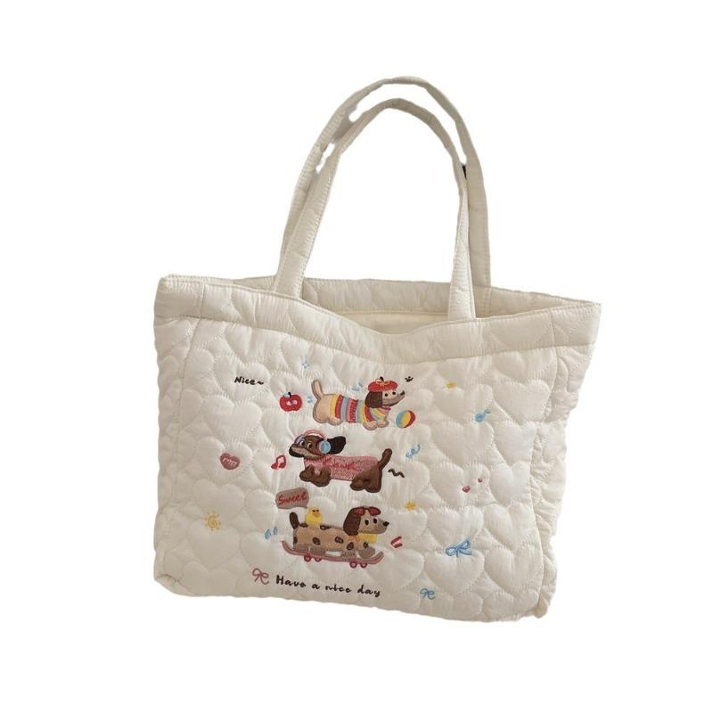 4 Autumn and Winter Quilting Quilted Cotton Cute Puppy Embroidery Handbag Shopping Bag Bento Bag Handbag Female