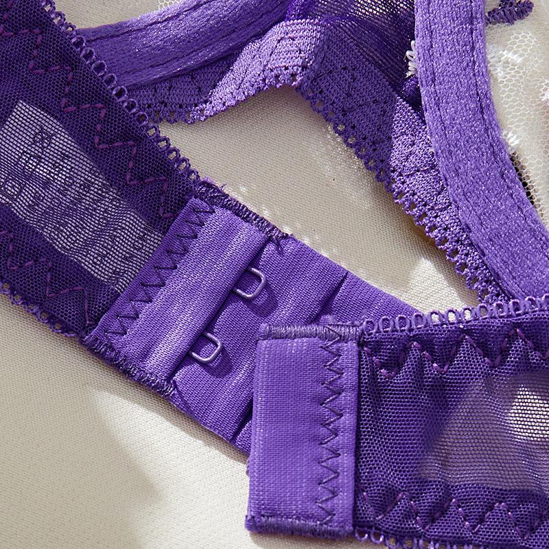 Purple French underwear pure desire wind sweet sexy mesh bra set sexy lace embroidered ultra-thin underwear