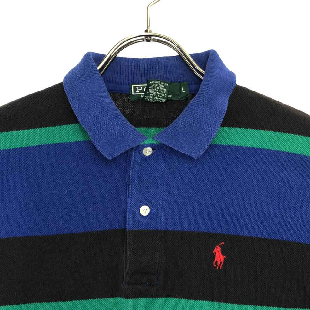 Polo by Ralph Lauren 80s Vintage Boys Green Tag Border Long Sleeve Polo Shirt Men's Used