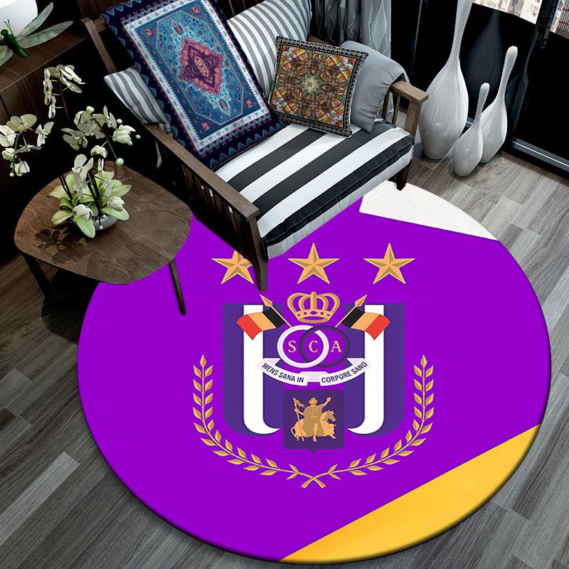 RSC Anderlecht, Tappeto Rotondo, Tappeto per Soggiorno Camera da Letto Divano Stanza dei Giochi Decorazione, Tappetino Antiscivolo