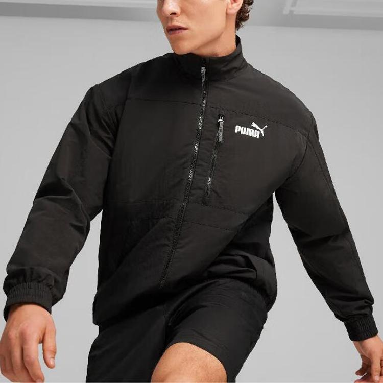 Puma Letter Logo Stand Collar Zip Jacket Men Jackets Black 627117-01