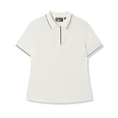 White Cool Breathable Striped Color Block Fashion Simple Versatile Comfortable Knitted Short Sleeve Polo Shirt Women Tops F11W523105F-WT
