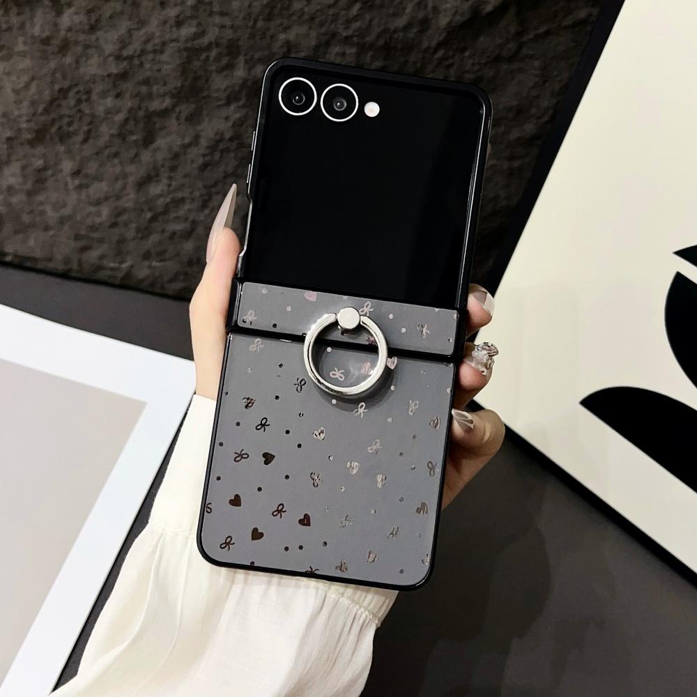 Чехол для телефона Samsung Galaxy Z Flip 7 6 5 4 3 с кольцом-подставкой, в форме сердца и звезды, защита шарнира, блестящая жесткая крышка Galaxy Z Flip7 серый