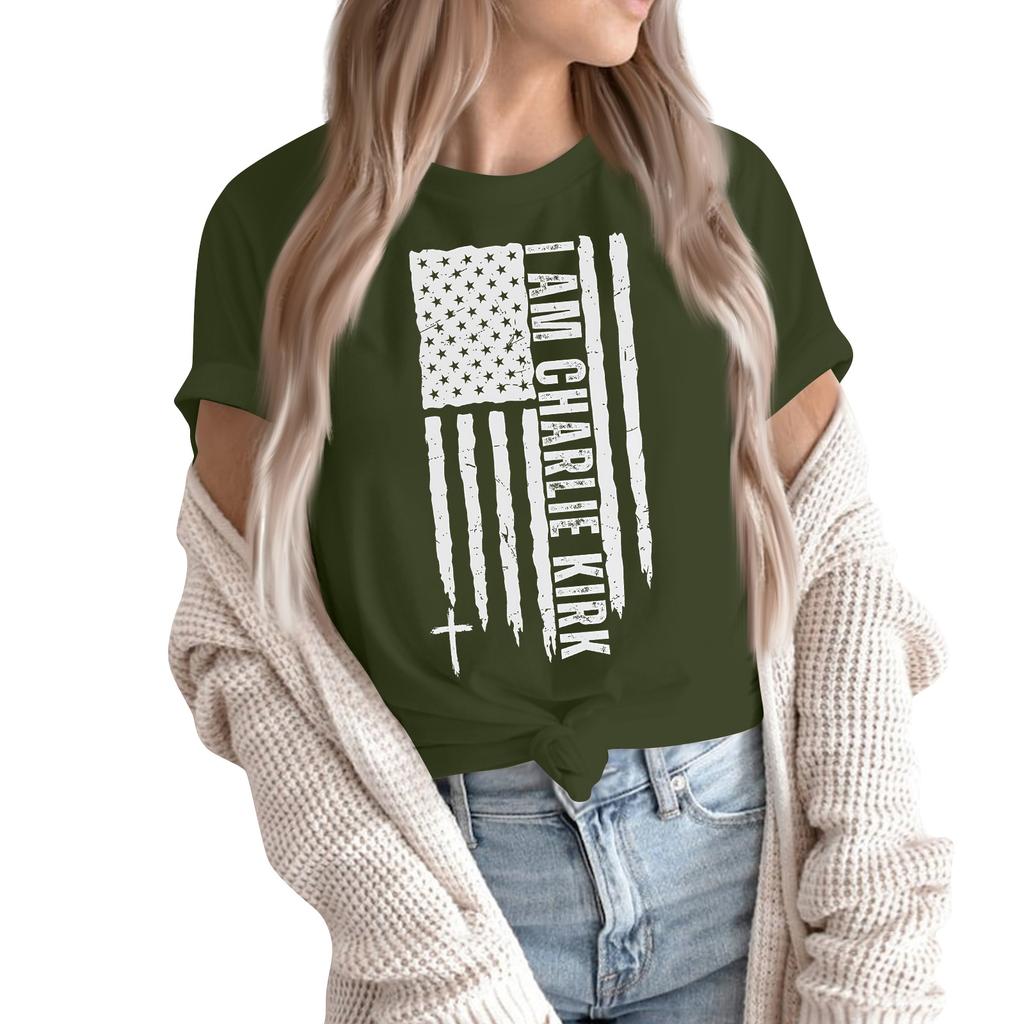 Women's Fashion Casual Printed Short Sleeve Round Neck Pullover Tops