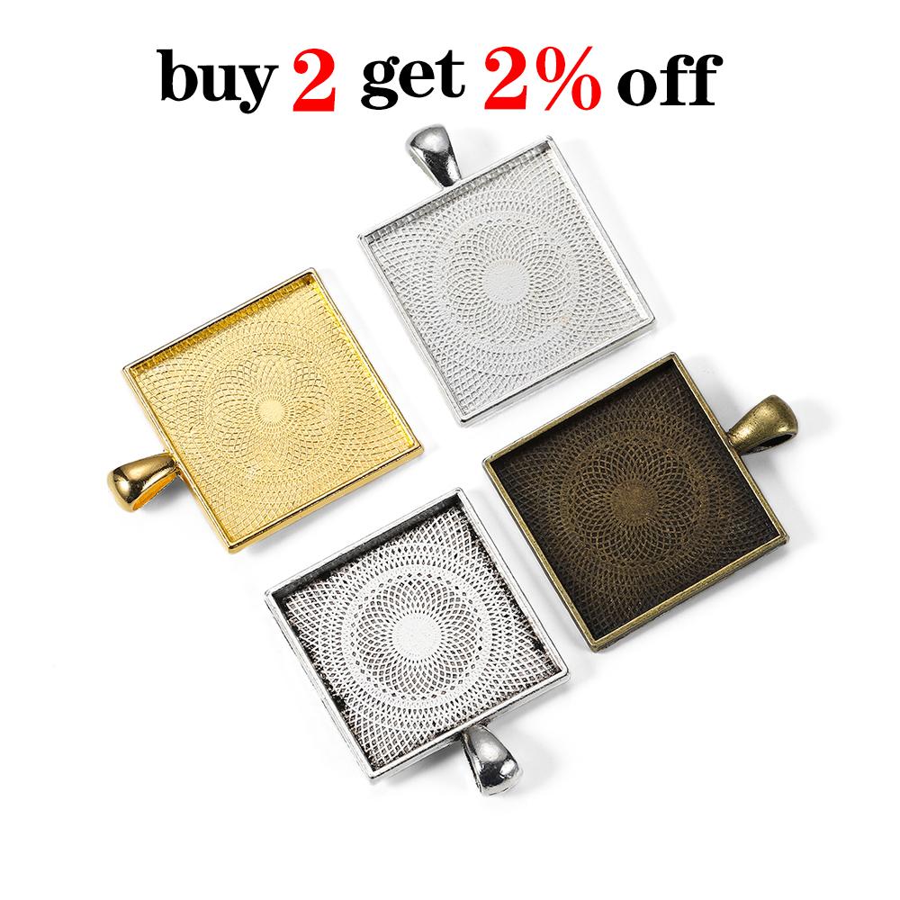 5 Stück/Los Zinklegierung Goldbeschichtet Quadratische Cabochon-Basen Fassungen 25mm Anhänger Fassschalen Für DIY Schmuckherstellung Zubehör
