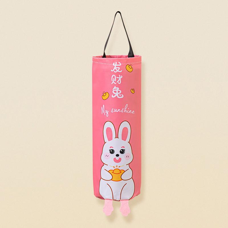 

Держатель для продуктовых пакетов с мультяшным узором, открывающийся снизу, настенный органайзер для мусорных мешков, плавное извлечение, экономия места 3