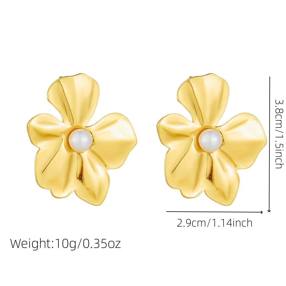 DIEYURO 316L Stainless Steel Golden Exaggerated Large Flowers Inlaid Pearl Necklace Earrings Set For Women Fashion Jewelry Gift