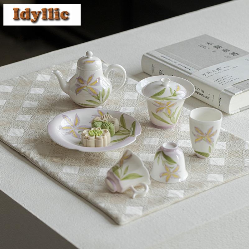 2pc/lot Hand-painted Purple Smoke Iris Jade Mud Teacup Boutique Tea Bowl Mug Tea-tasting Smelling Cup Jianzhan Master Cups 55ml