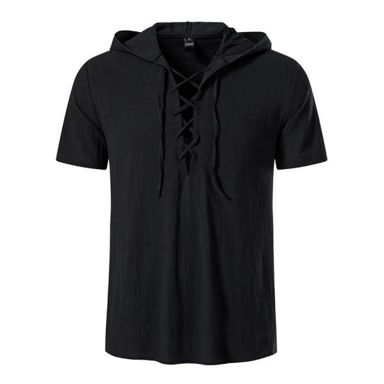 Cotton Linen Men's Long-Sleeved Shirts Summer Men Solid Color Casual Beach Style Hooded Shirts