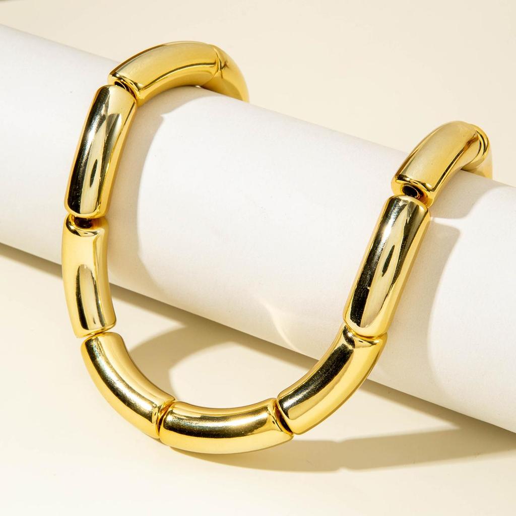 Fashionable Minimalist Metal Texture Geometric Elements Round Tube Short Necklace for Women's Jewelry Hip-Hop Punk Style Choker Necklace