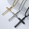 Qianfeng European and American Popular Jewelry Titanium Steel Beveled Cross Necklace Men's and Women's Personalized Fashion Wear Sweater Chain Pendant