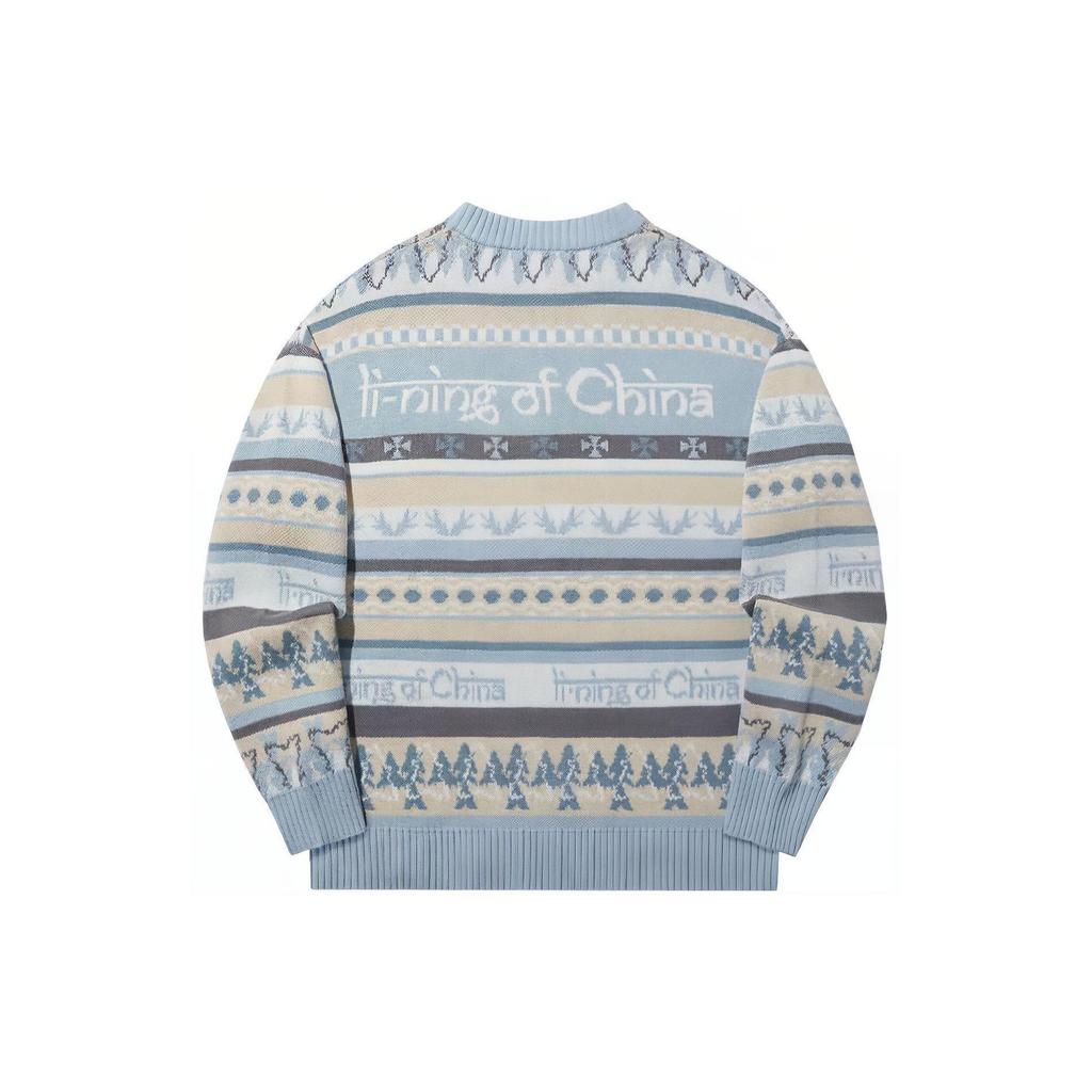 Li Ning Allover-Buchstabendruck Rundhals-Pullover Unisex-Pullover Steinblau-Grau AMBT129-1